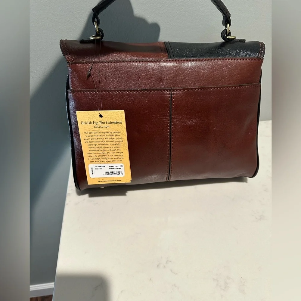Patricia Nash Satchel with Gold Clasp Leather Crossbody Bag Brown/black